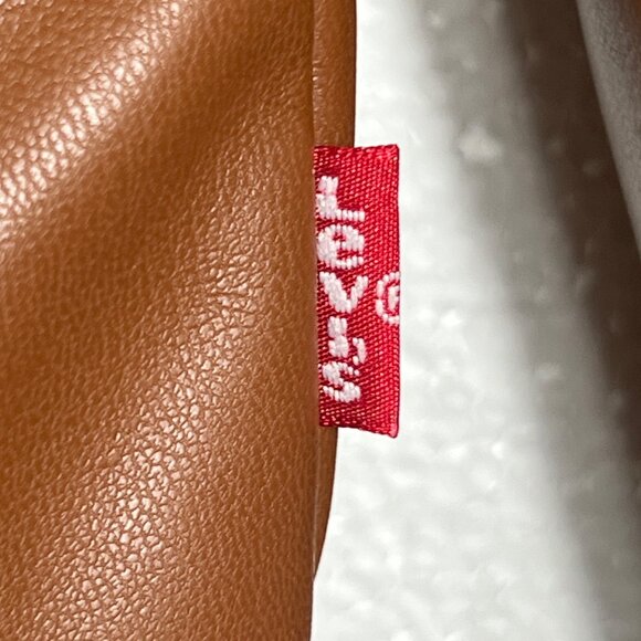 Levis Brown Faux Leather Sherpa Collar Puffer Jacket With Zipper Pockets Size XL - Picture 8 of 9